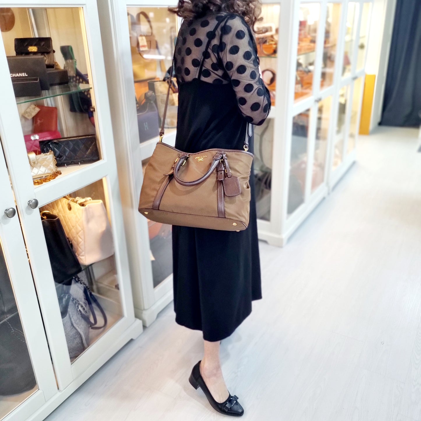 Prada BN2832 Nylon Tote Bag Ghw (Corinto/Brown)
