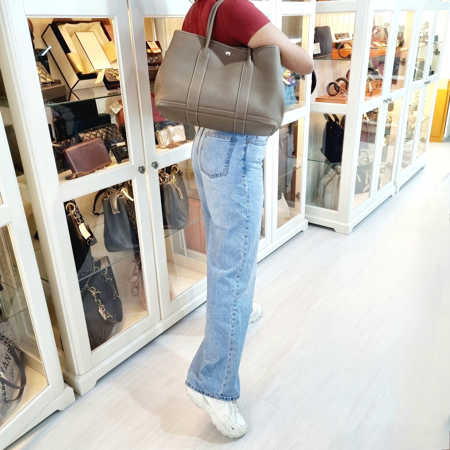 Hermes Garden Party 36 Negonda Pebbled Leather Palladium Coated Hw (Etoupe)