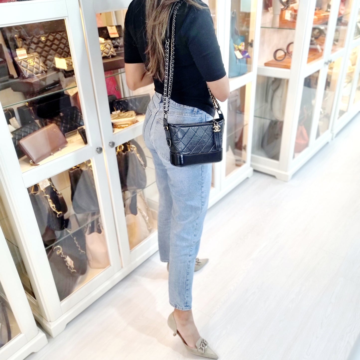 Chanel Gabrielle Small Aged Calfskin Leather Gold/Silver/Rhw(Black)