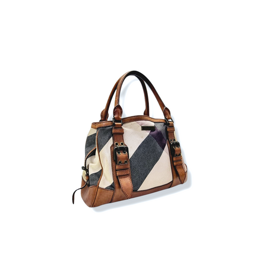 Burberry Marston Mega Check Canvas Leather Gunmetal Hw (Brown)