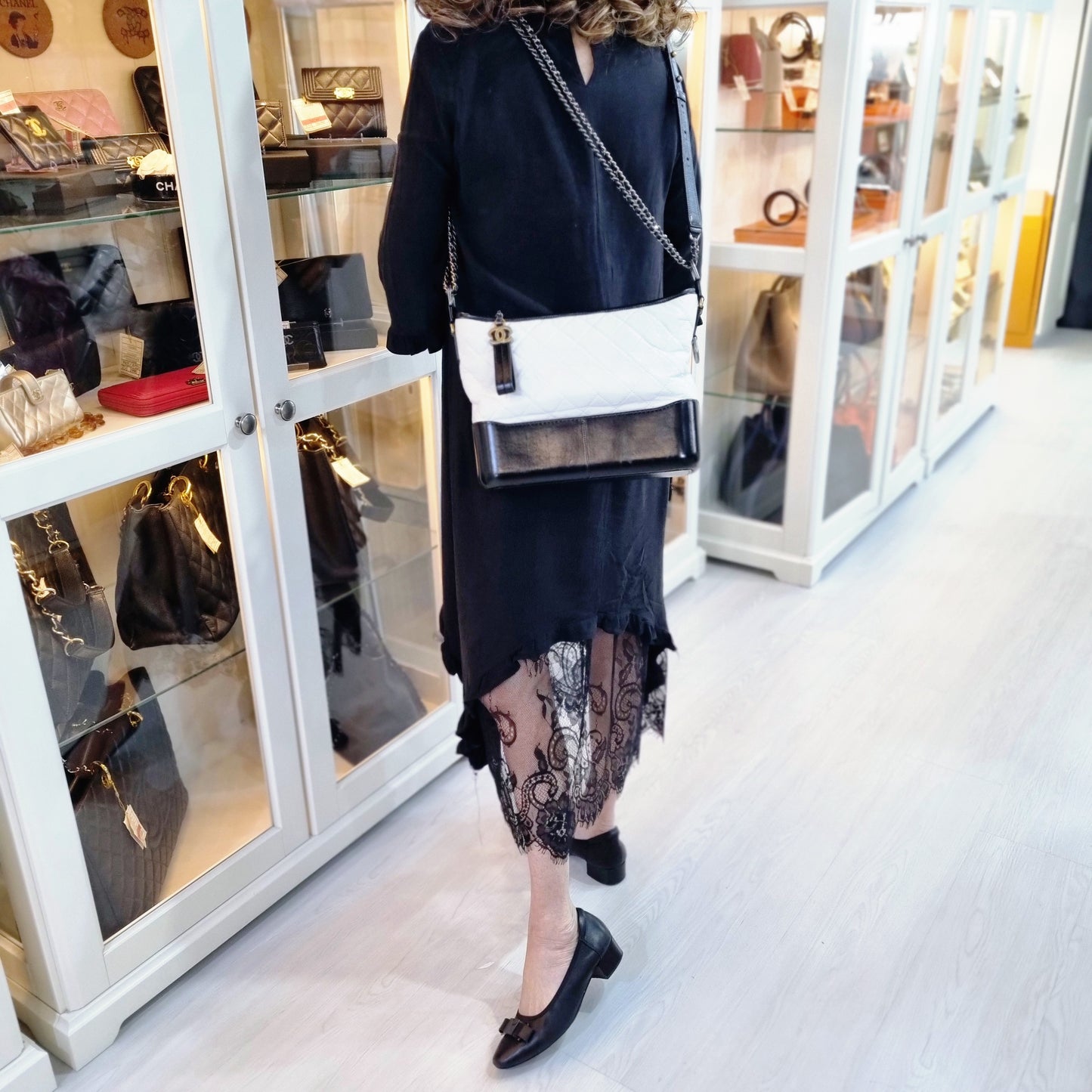 Chanel Gabrielle Medium Calfskin Leather 3 Tone Hardware (White/Black)