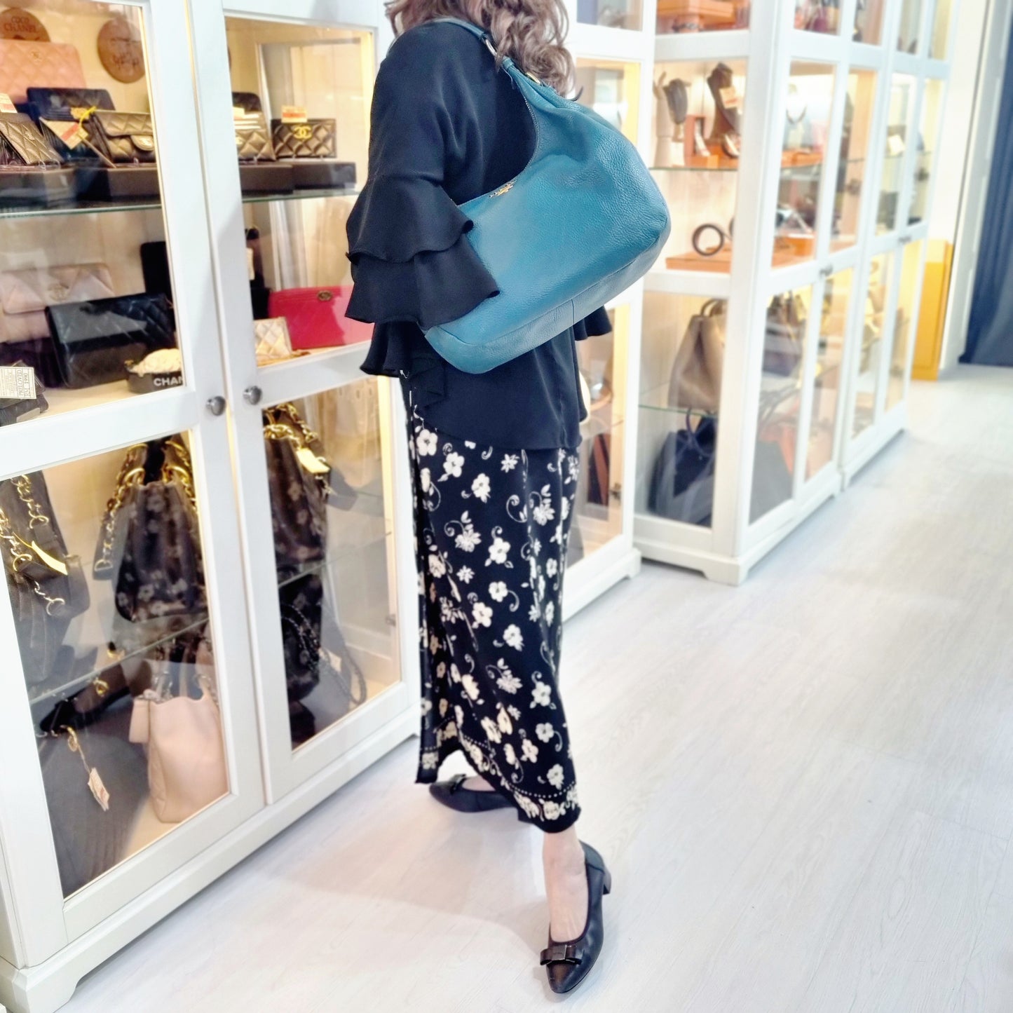 Prada Vitello Daino Leather Hobo Bag Ghw (Turquoise)