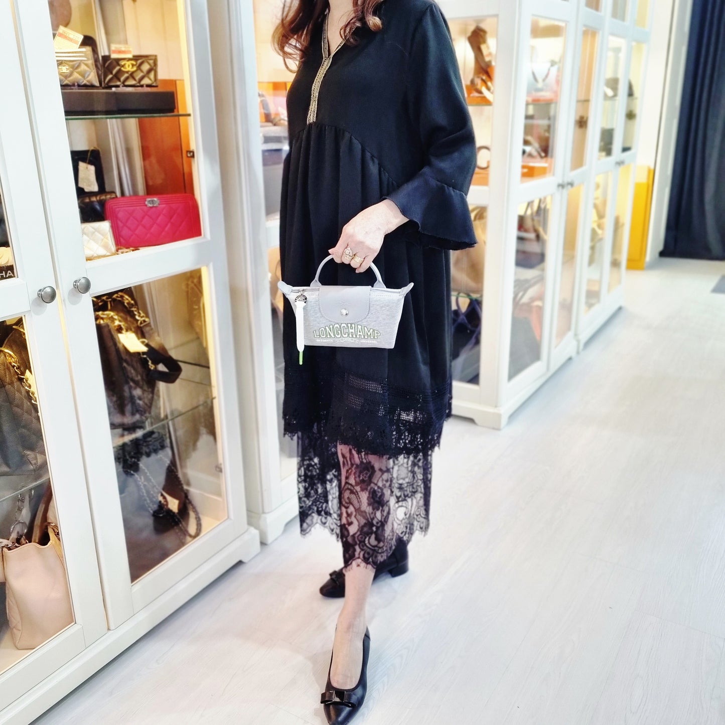 Longchamp Le Pliage Universel Cotton Jersey Pouch W/Handle Shw (Navy Blue)(Gris/Grey)