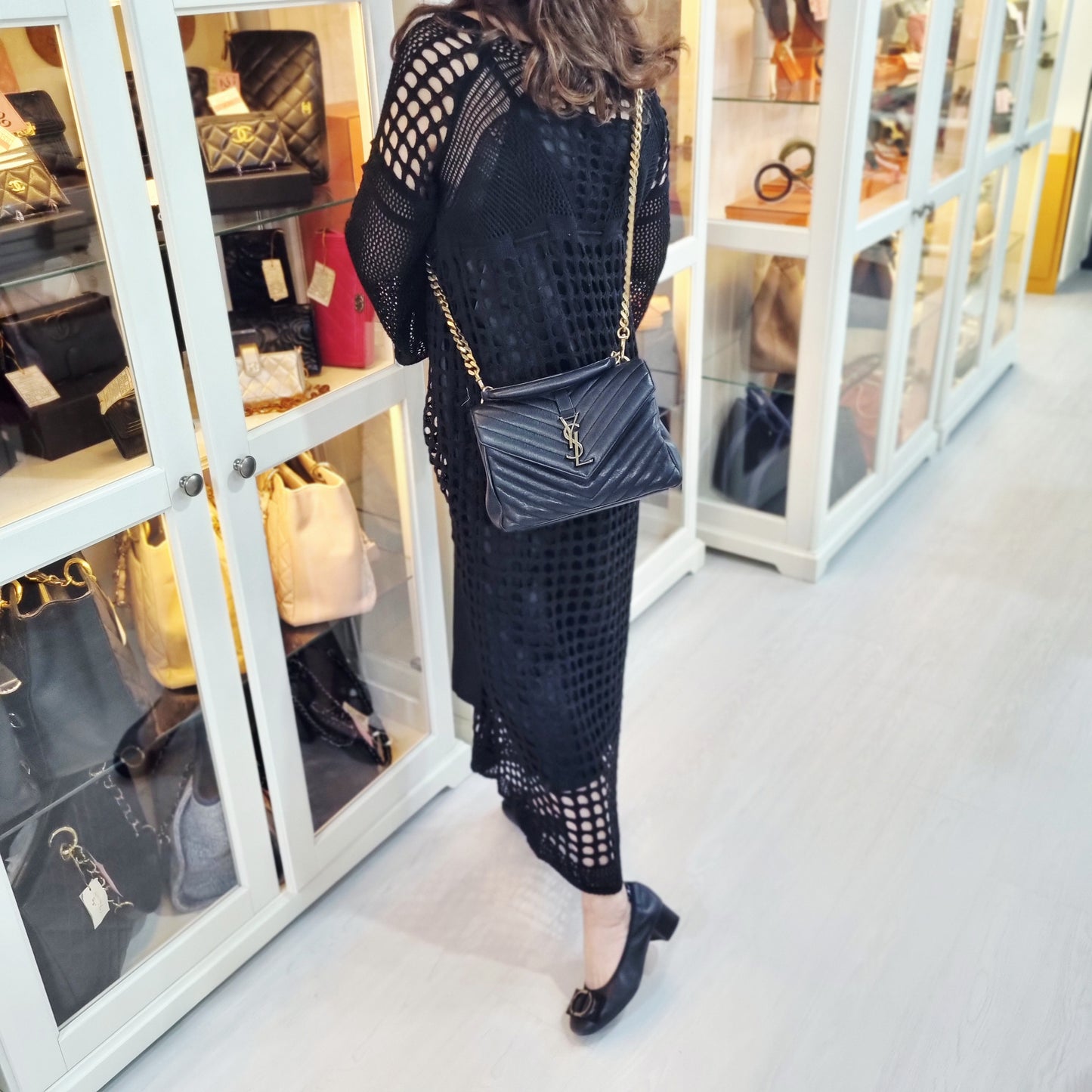 YSL College Medium Quilted Leather Tote Bag Ghw (Black)