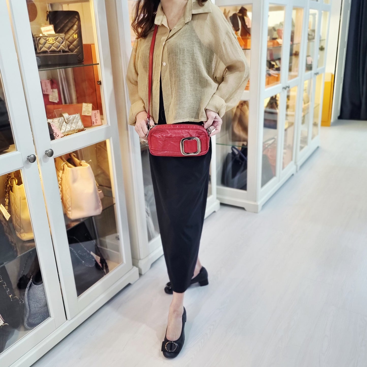 Prada BP0452 Vintage Nappa Calfskin Leather Crossbody Bag Shw (Red)
