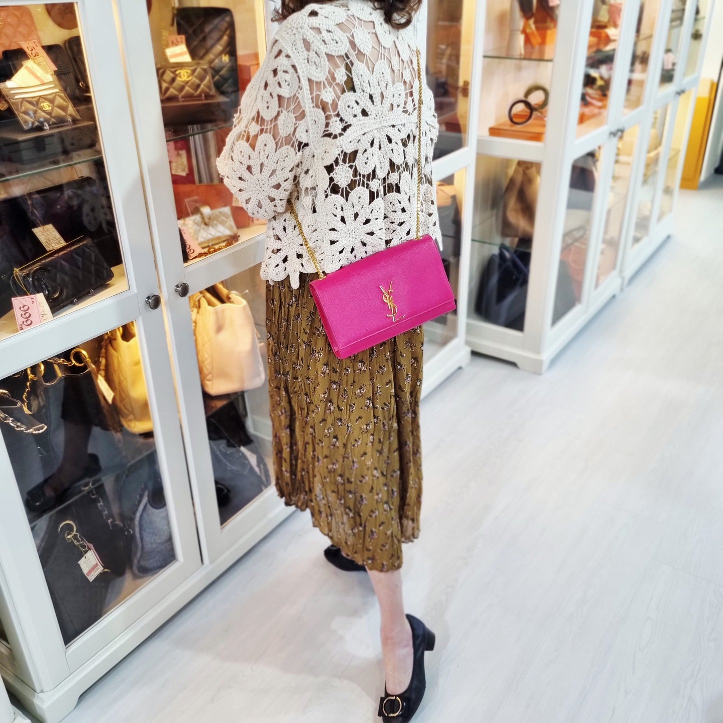 YSL Kate Medium Grained Leather Chain Bag Ghw (Pink)