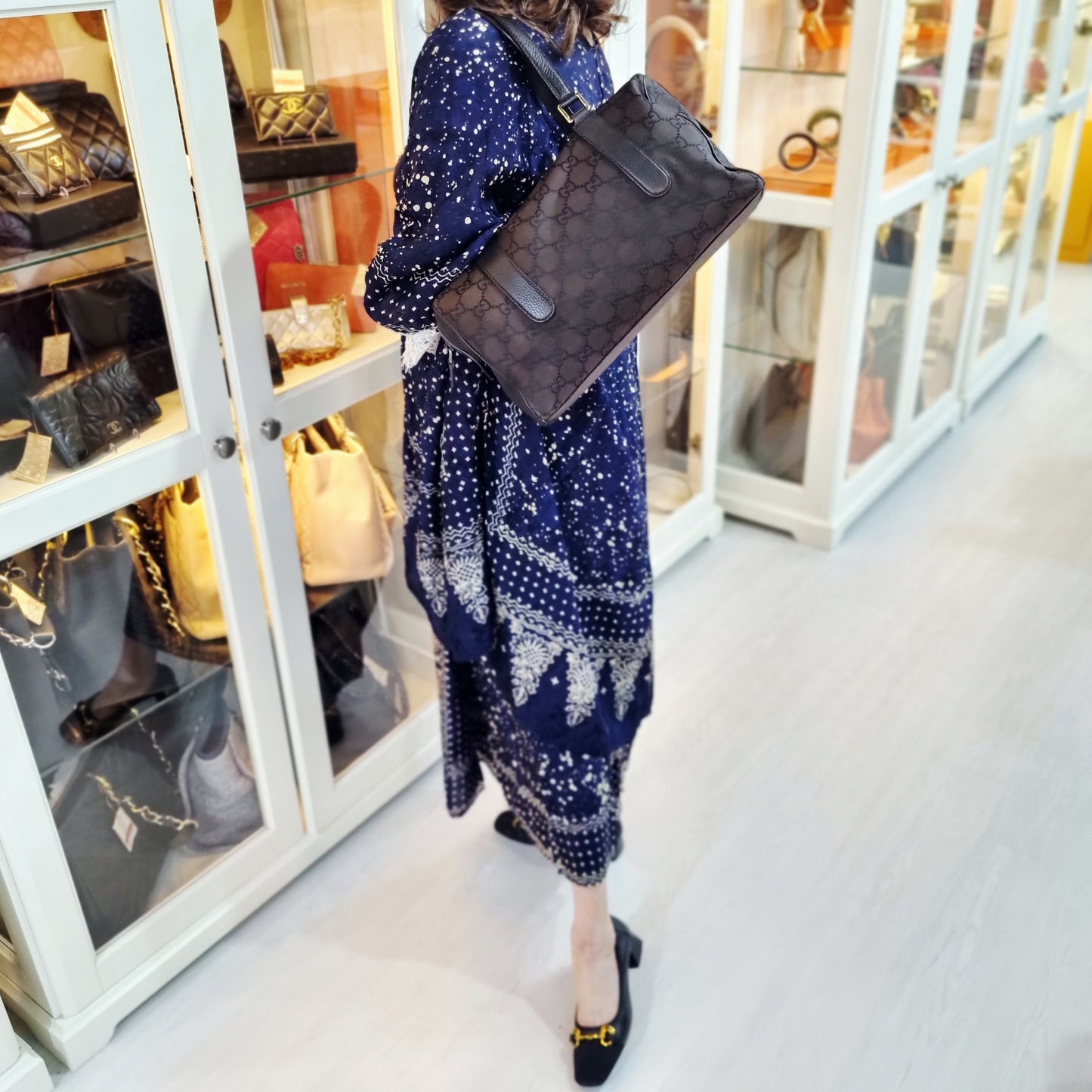 Gucci GG Nylon Boston Bag Ghw (Brown)