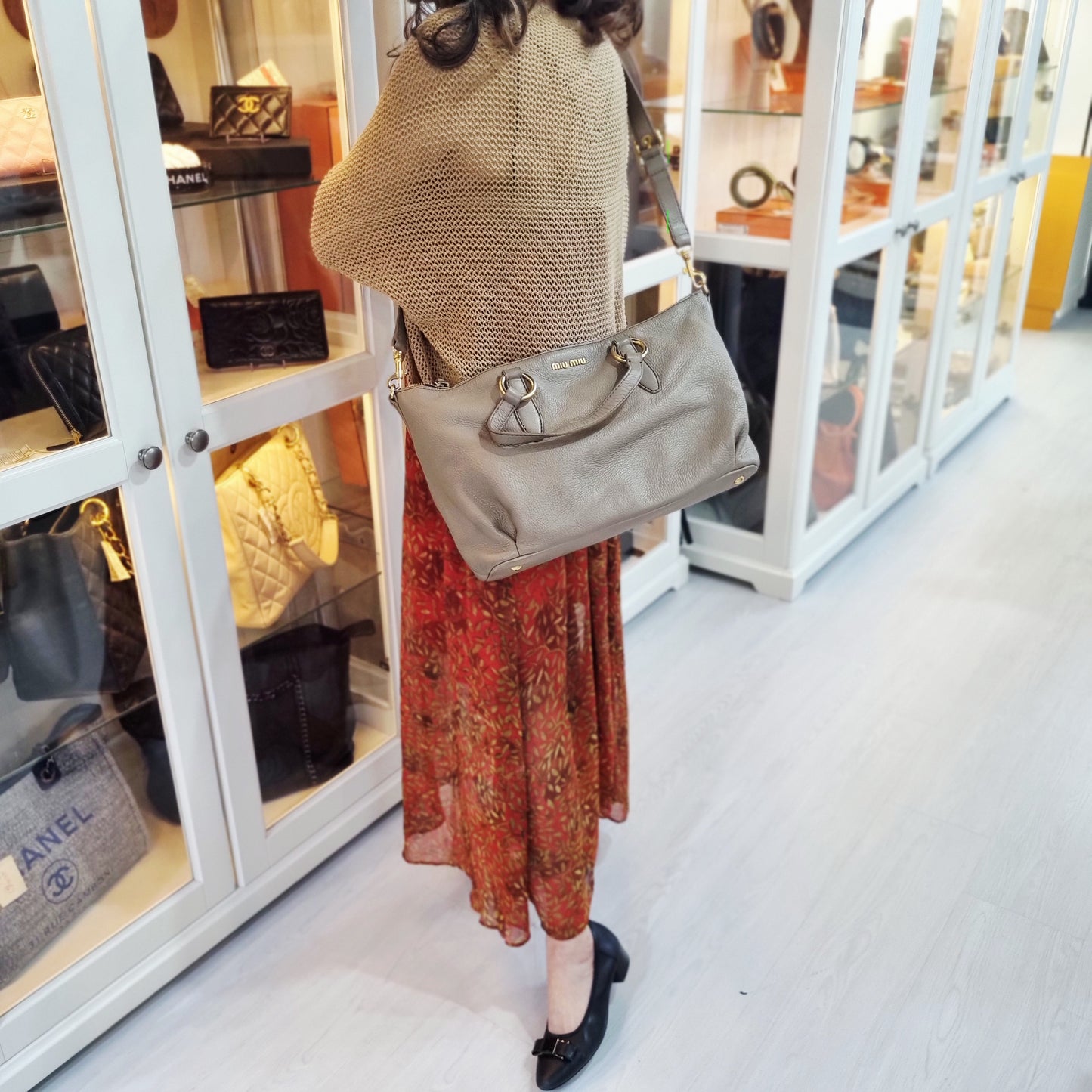 Miu Miu Pebbled Leather Tote Ghw (Light Brown)