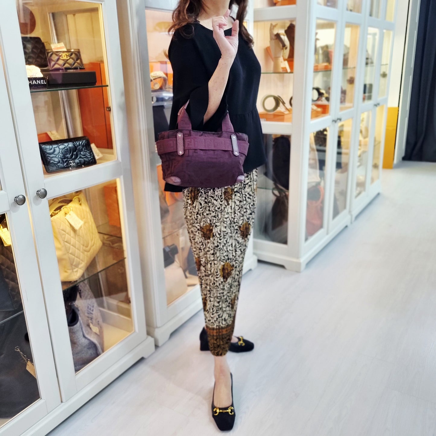 Fendi Zucca Zip Code Nylon Top Handle Shw (Burgundy)