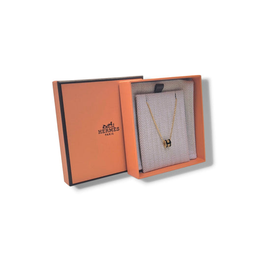 Hermes Necklace Pendant Mini Pop H Gold Plated (Black)