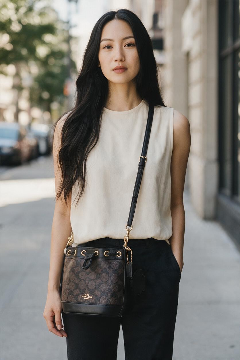 Coach Signature Canvas Mini Bucket Bag (Brown/Black)