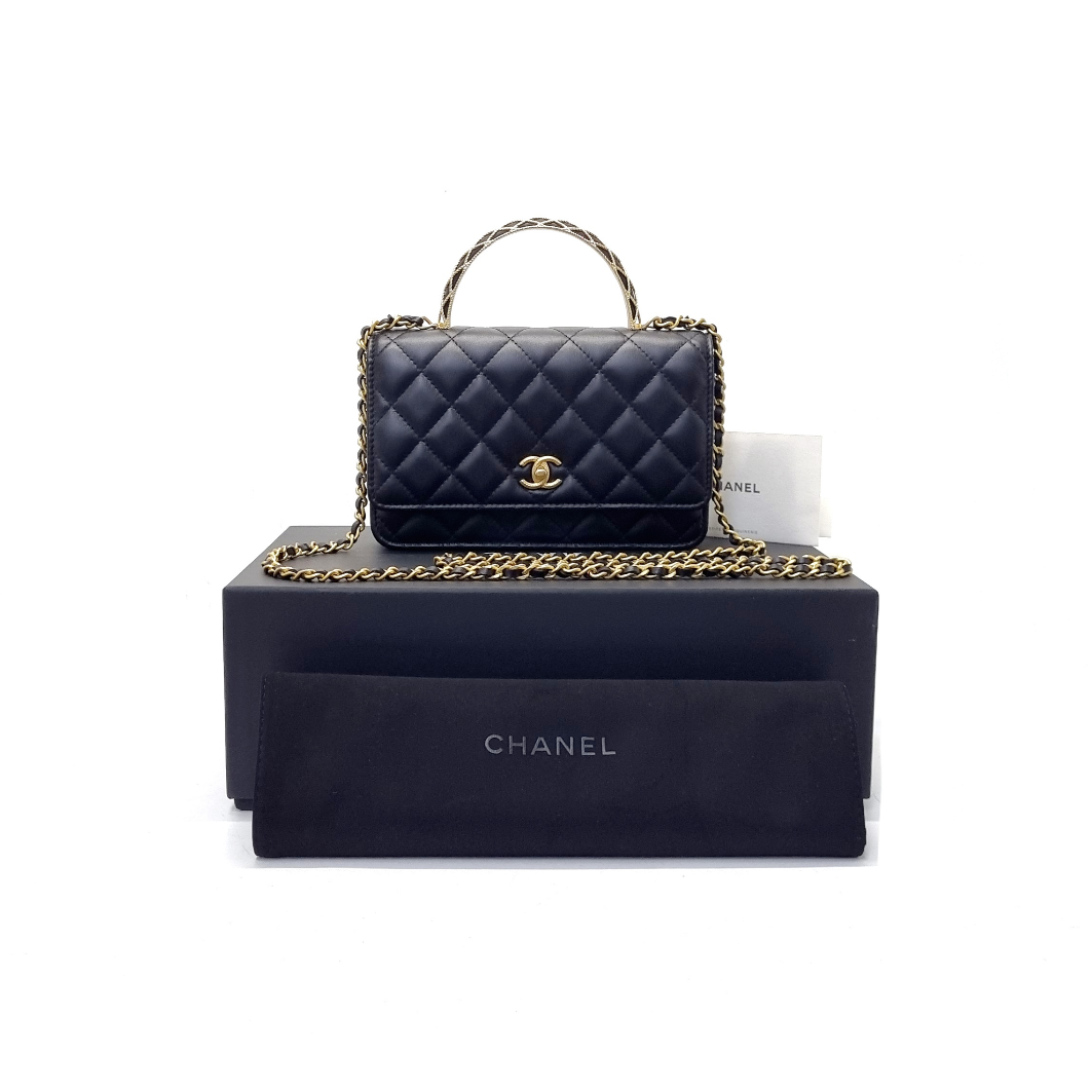 Chanel Wallet On Chain With Top Handle Lambskin Ghw (Black