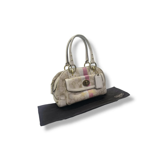 Coach Heritage Signature Canvas Boston Bag Ghw (Beige)