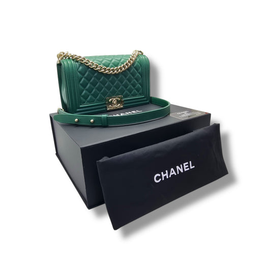 Chanel Boy Medium Lambskin Ghw (Green)