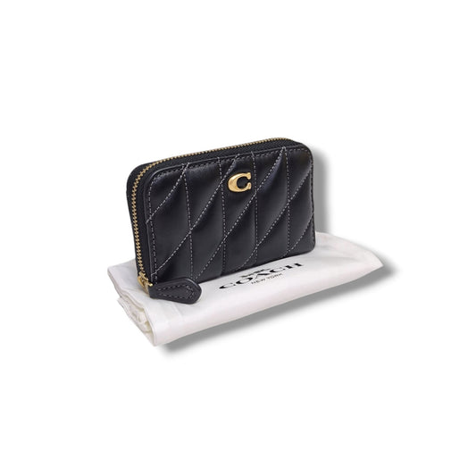 Coach Essential Small Zip Around Card Case With Quilting Ghw (Black)