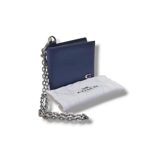 Coach Bifold Wallet With Chain Pebbled Leather Shw (Blue)