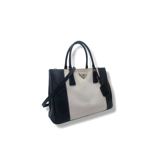 Prada B2274C Galleria Saffiano Lux Bicolor Tote Ghw (White/Black)
