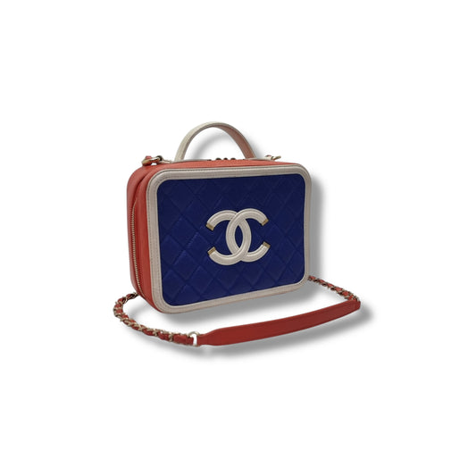 Chanel Filigree Vanity Case Caviar Shw ( Blue/Red/White)