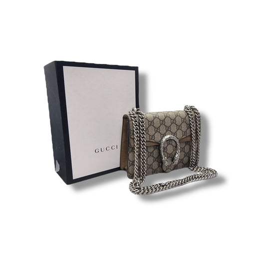 Gucci GG Supreme Dionysus Small Leather Crossbody Shw (Beige/Brown)