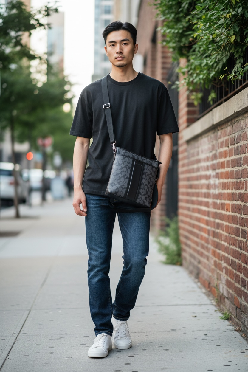 Coach Heritage Signature Canvas Crossbody Shw (Black)
