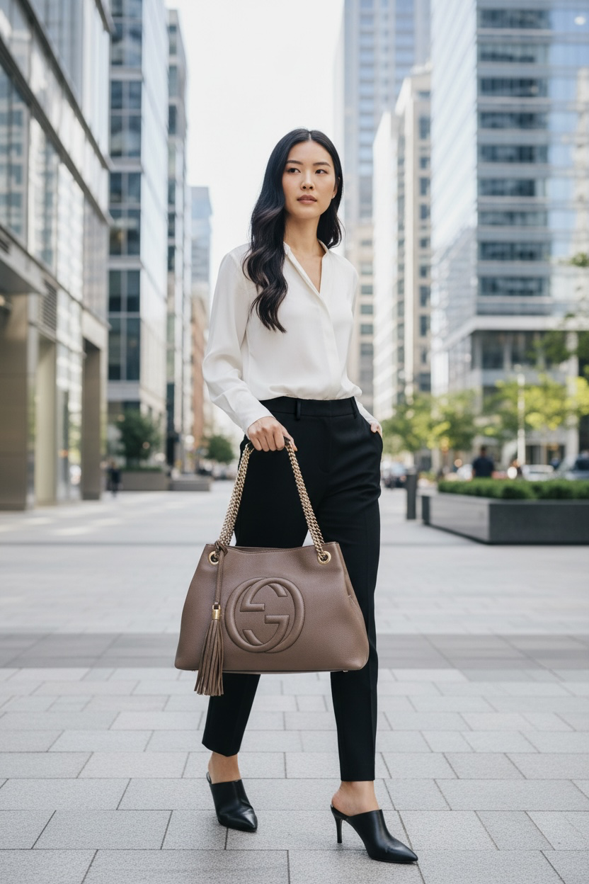 Gucci Soho GG Interlocking Leather Shoulder Bag Ghw (Brown)