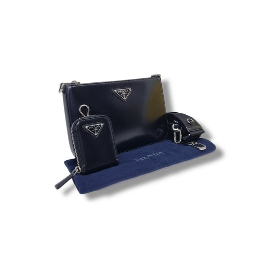 Prada 2VH129 Spazzolato Leather Crossbody Shw (Black)