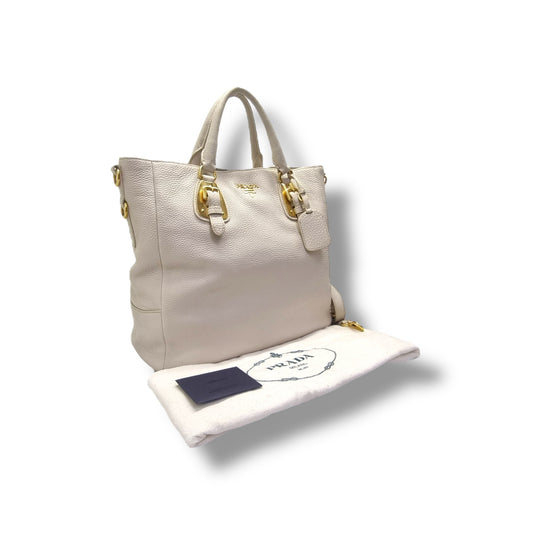 Prada Vitello Daino Tote Bag Ghw (Cream Off White)