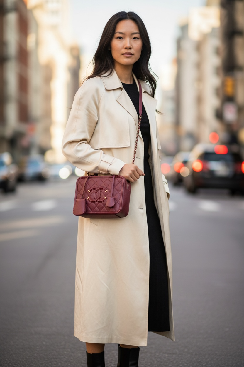 Chanel Filigree Vanity Case Caviar Ghw (Burgundy)