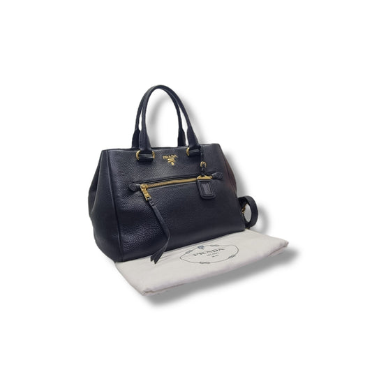 Prada BN2793 Vitello Daino Leather Tote Bag Ghw (Black)