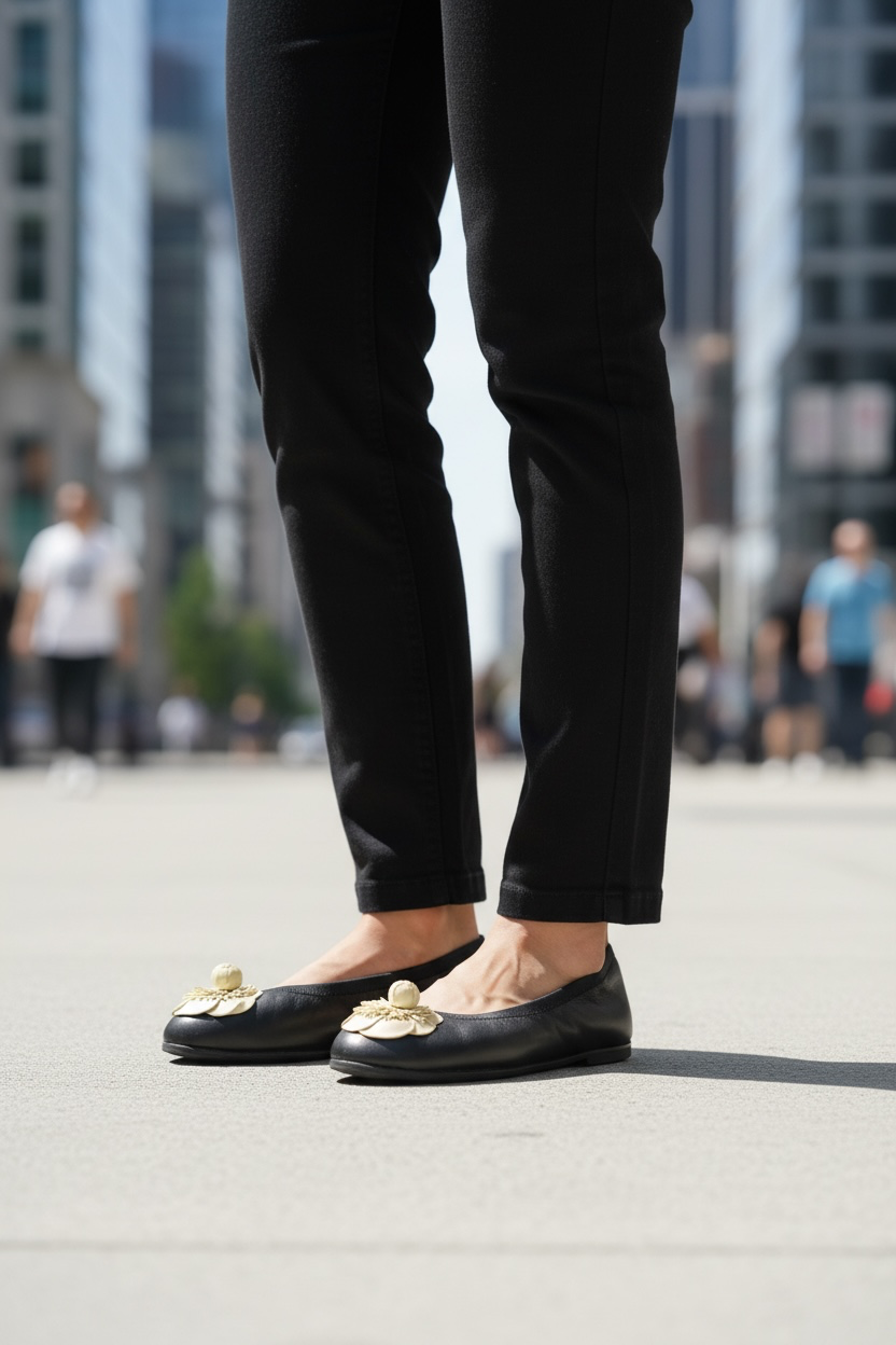 Chanel Camellia Flower Scrunch Ballet Flat Calf Leather (Black)