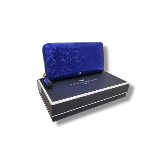 Anya Hindmarch Zippy Wallet Ghw (Electric Blue Metallic Capra)