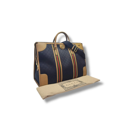 Gucci GG Bauletto Duffle Extra Large Canvas Bag Ghw (Black/Brown)