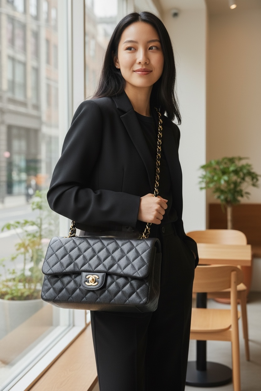 Chanel Classic Jumbo Double Flap Caviar Shw (Black)