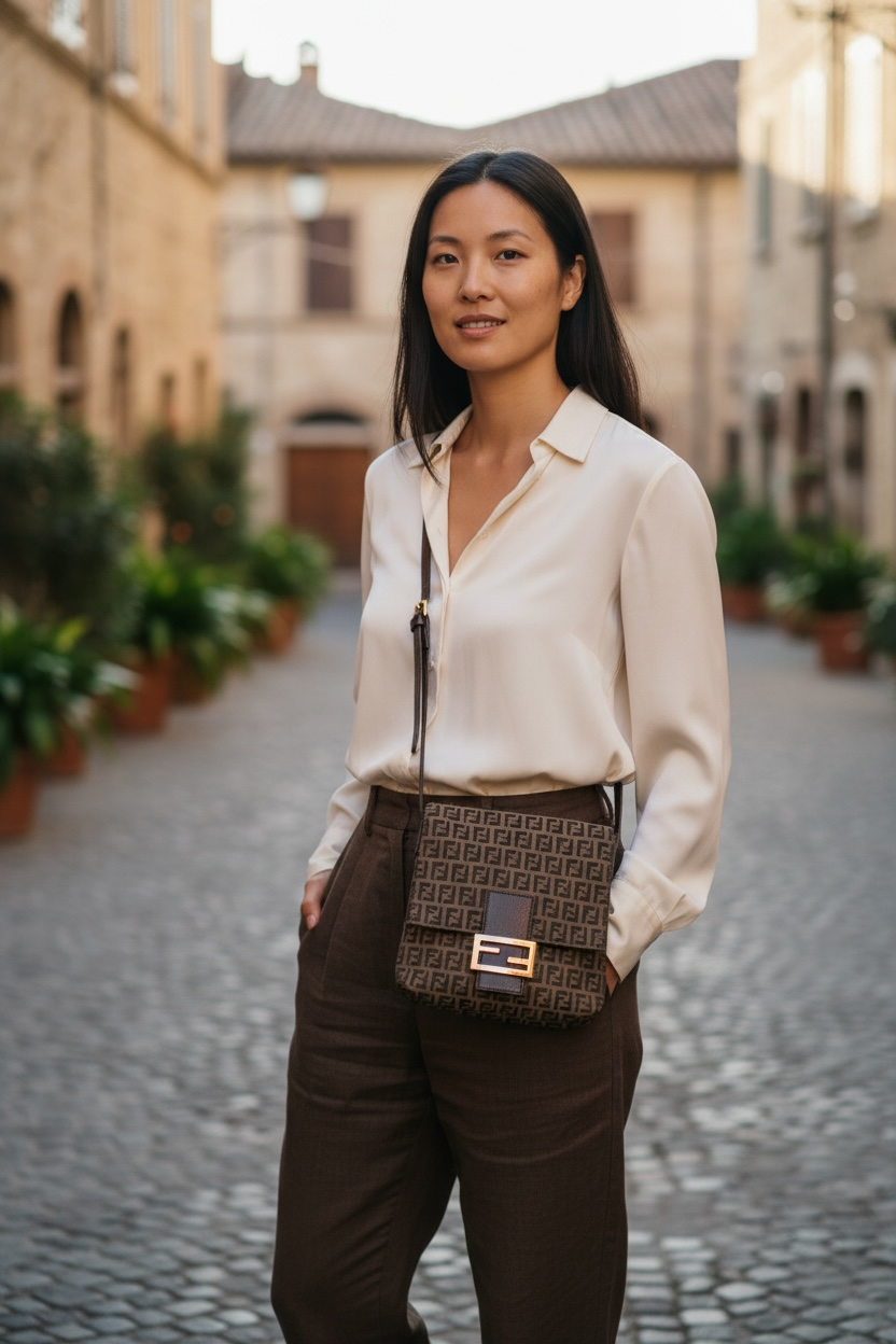 Fendi Zucchino Canvas Crossbody Ghw (Brown)