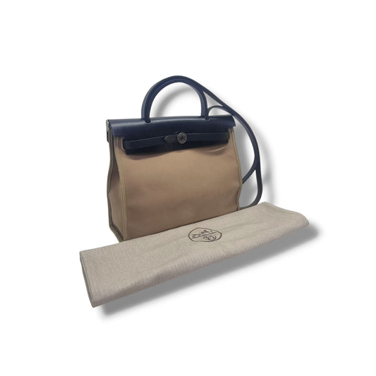 Hermes Herbag Zip PM 31 Canvas Hunter Cowhide Leather Shw (Brown/Black)