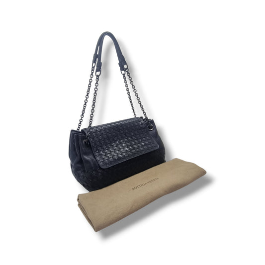 Bottega Veneta Accordion Intrecciato Leather Flap Shoulder Bag Bhw (Black)