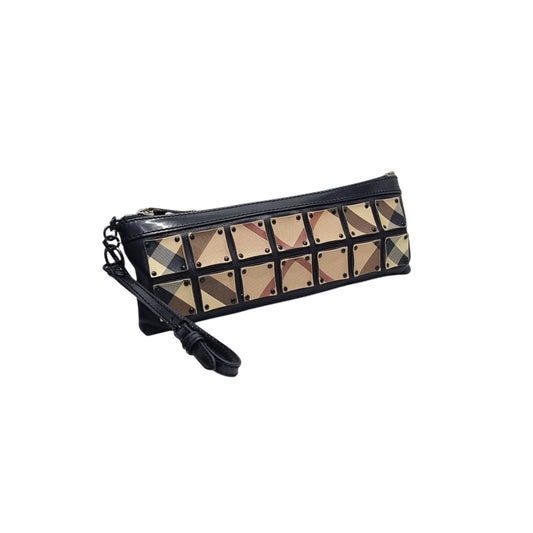 Burberry Nova Check Leather Studded Wristlet Clutch (Black)