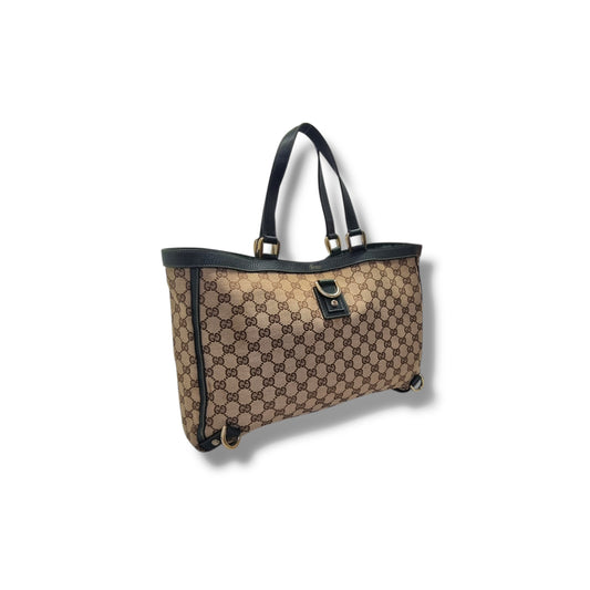 Gucci GG Abbey D-Ring Canvas Shoulder Bag Ghw (Beige/Dark Green)