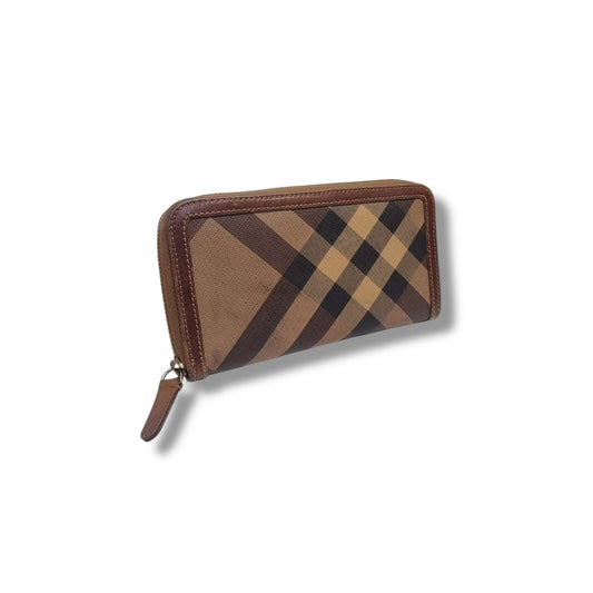 Burberry Smoked Check Canvas Zip Around Wallet Ghw (Brown)