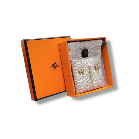 Hermes Mini Pop H Earrings Rose Gold Plated (Marron Glaze)