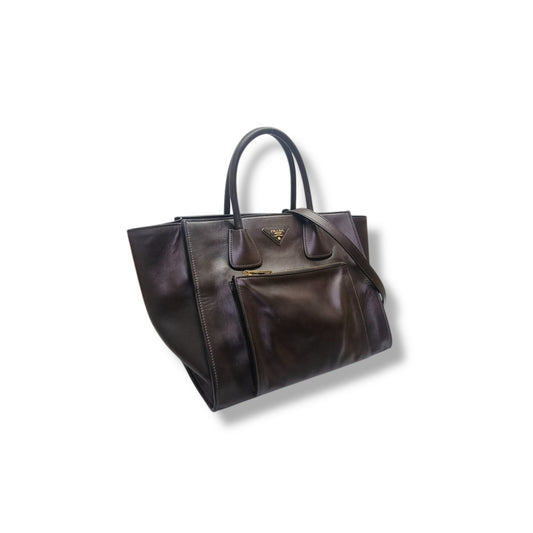 Prada Soft Calf Leather Tote Bag Ghw (Brown)