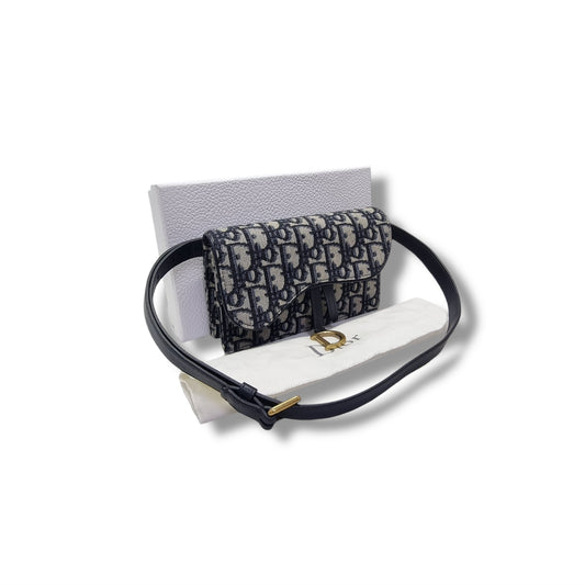 Christian Dior Saddle Oblique Canvas Belt Bag Ghw (Blue)