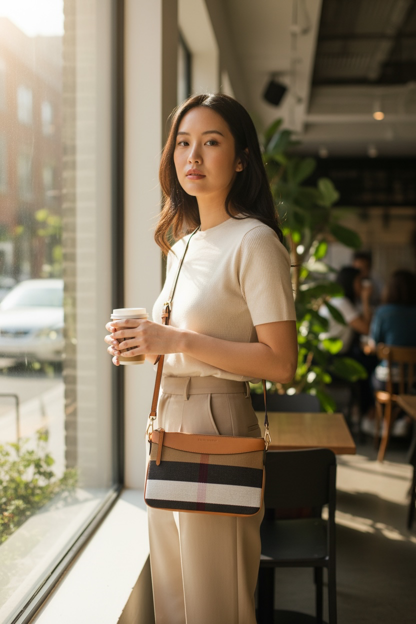 Burberry Peyton House Check Canvas Crossbody Shw (Brown)