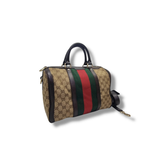 Gucci GG Canvas Vintage Web Boston Bag Ghw (Brown/Beige)