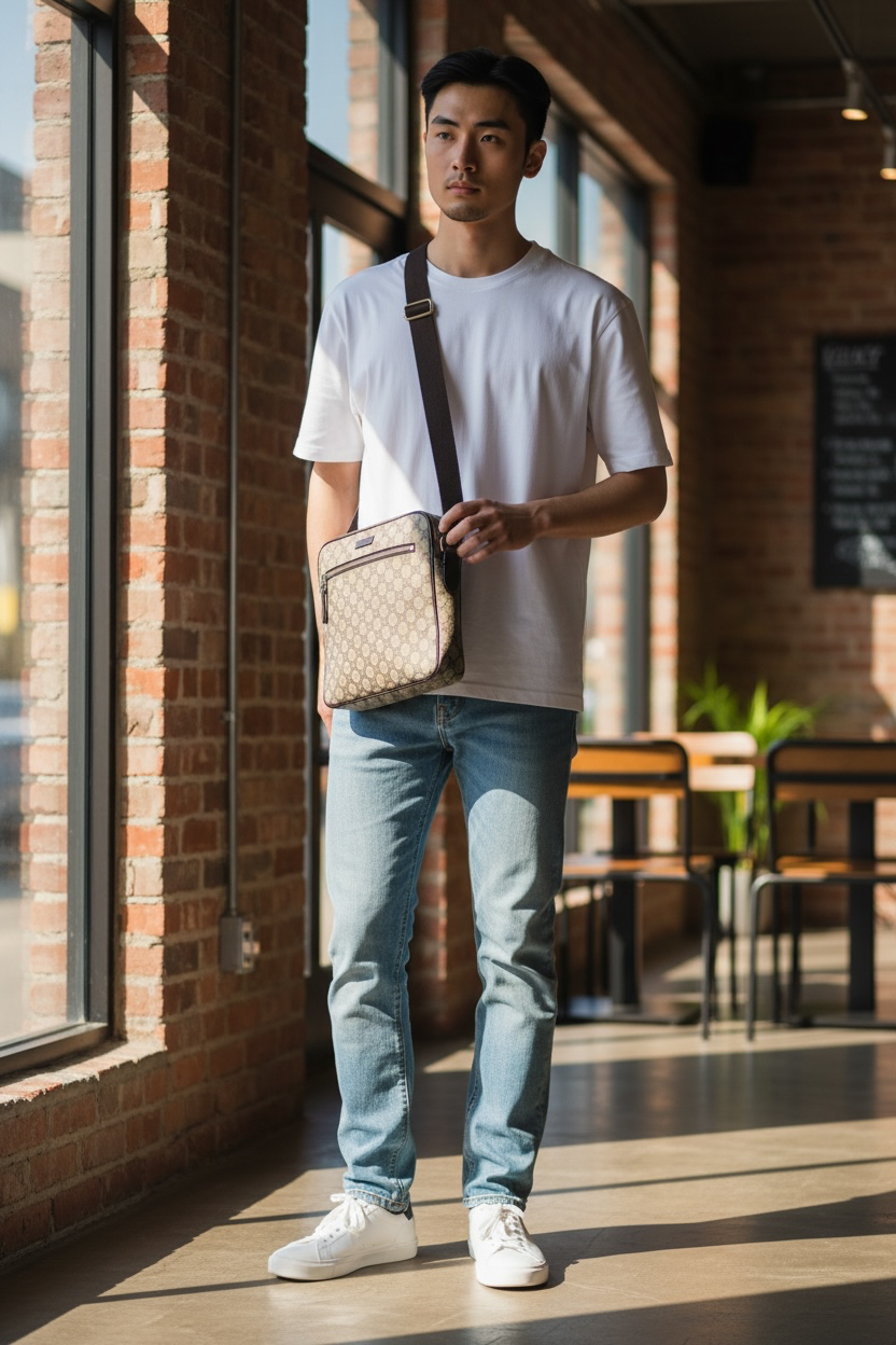 Gucci GG Supreme Canvas Messenger Bag Ghw (Beige/Brown)