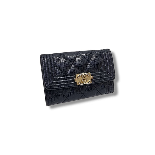 Chanel Boy Flap Card Holder Caviar Ghw (Black)