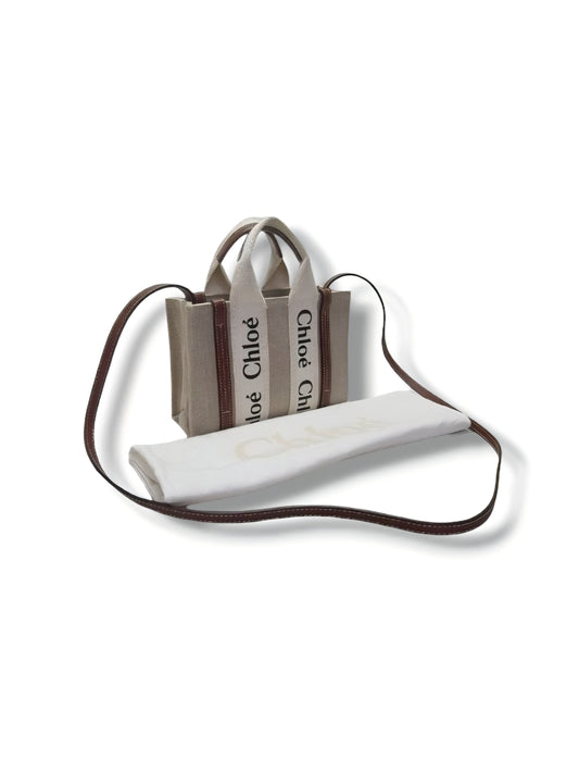Chloe Mini Woody Tote Bag In Linen (Brown)