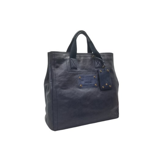 YSL Schwarz Leather Document Bag Ghw (Navy Blue)