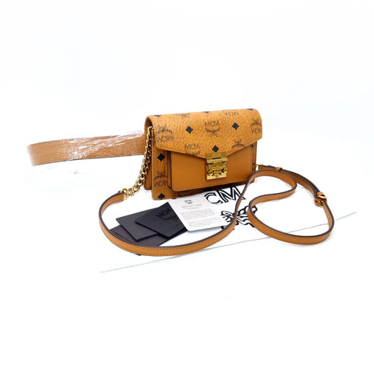 MCM Mini Patricia Coated Canvas Belt Bag Ghw (Cognac Ghw)