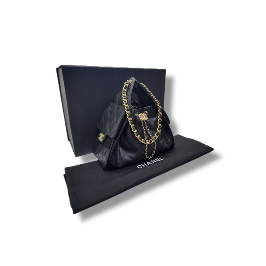 Chanel 25 Small Grained Calfskin Ghw (Black)